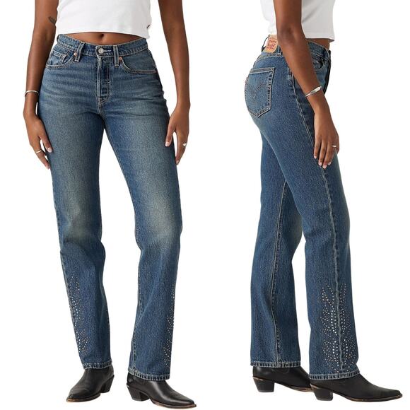 Levi's Denim - NWT LEVI'S 501 Curvy Straight Leg Jean Size 25 Medium Indigo Studded Design